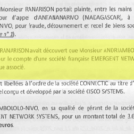 RANARISON Tsilavo, le plaignant, reconnaît que le montant des virements s’élève à 1.047.060 euros d’après sa plainte au TGI d’EVRY